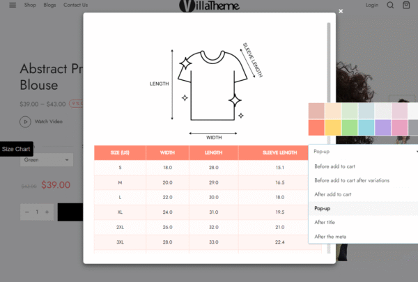 WooCommerce Product Size Chart